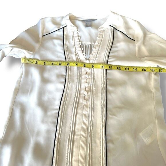 H&M Semi Sheer White Chiffon Popover Top 3/4 Sleeve Size 4 Black Trim Minimalist - Picture 6 of 8